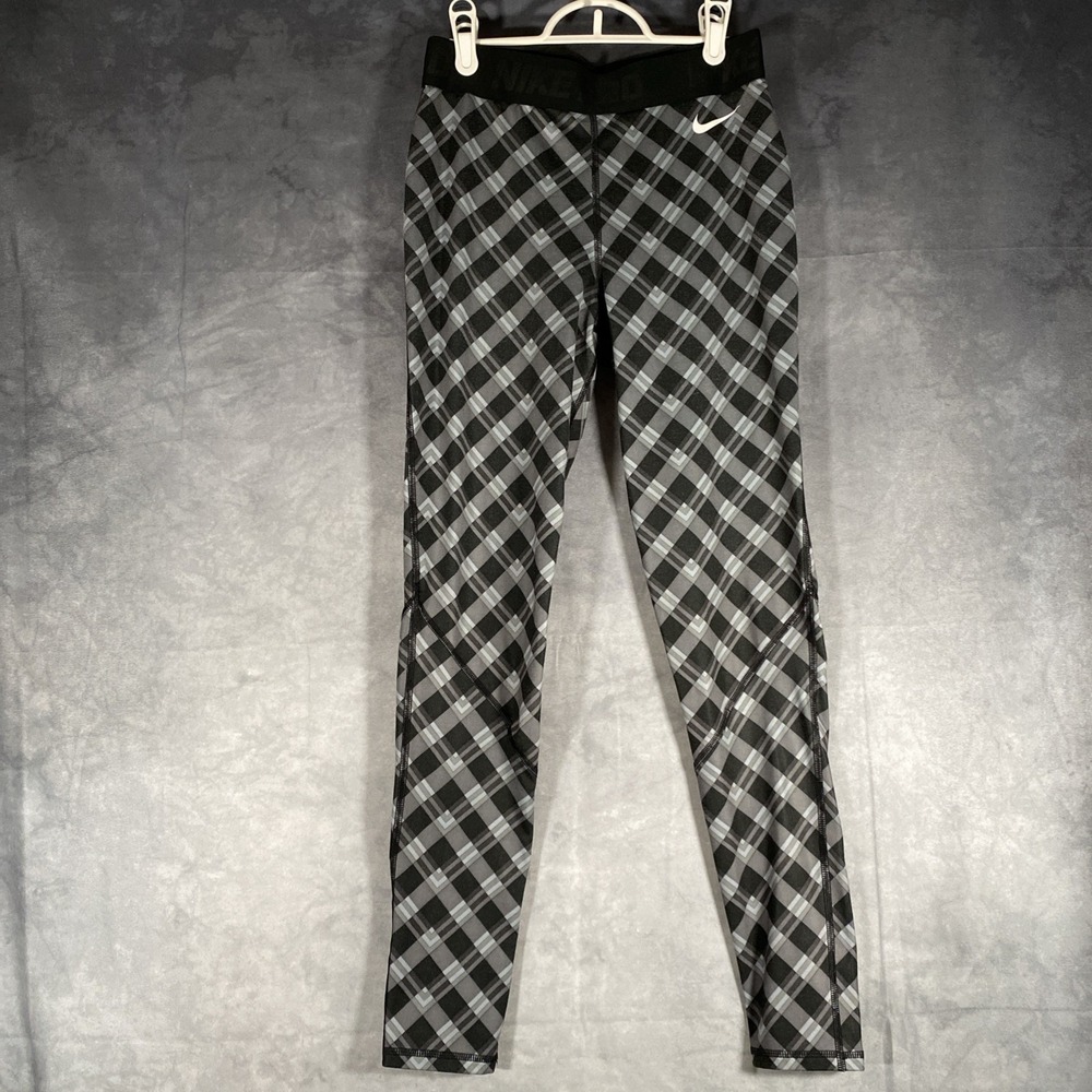 Nike Pro Dri-FIT Black & Grey Geometric Compression Leggings‎ Sz M Training Gym